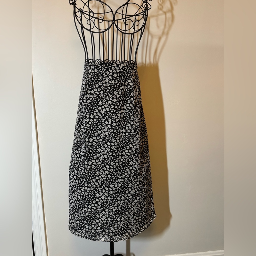 Papermoon Black and Beige Floral midi skirt